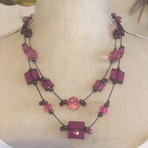 Layered double strand faceted bead chrome necklace